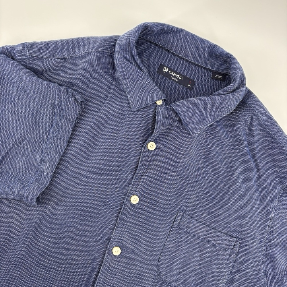 Cremieux Classics Mens Large Blue Button Up Shirt Adult Short Sleeve Loop Collar